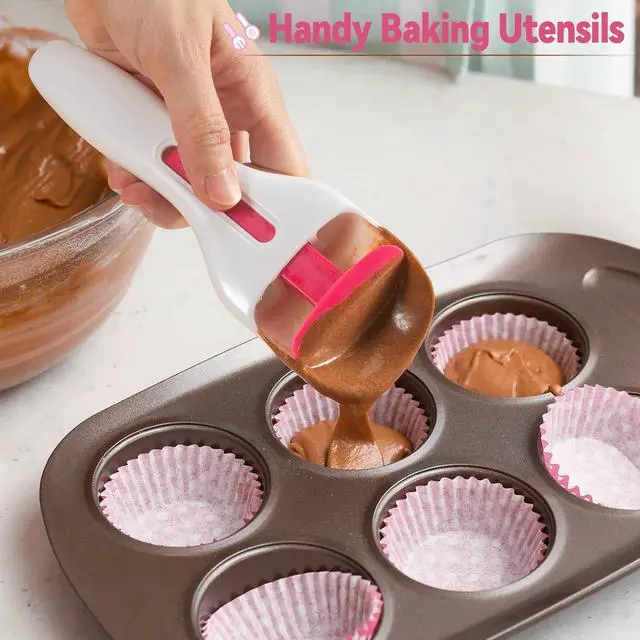 Alt view image 3 of 7 - 2PCS Cupcake Batter Scoop, One Click Sliding Button Cake Cream Spatulas for Elegant Baking, Pastry & Cake Decorating, ABS and TPE Material