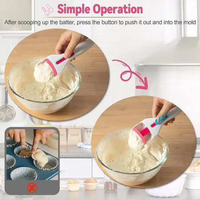 Alt view image 6 of 7 - 2PCS Cupcake Batter Scoop, One Click Sliding Button Cake Cream Spatulas for Elegant Baking, Pastry & Cake Decorating, ABS and TPE Material