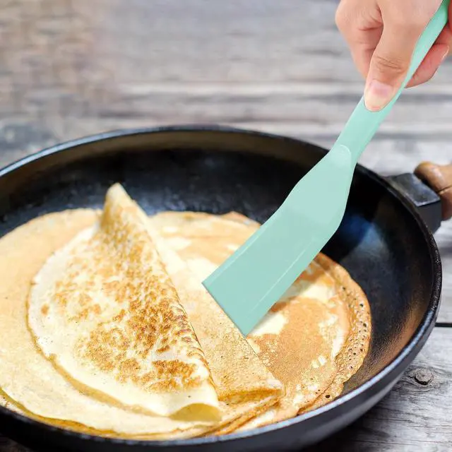 Alt view image 4 of 5 - Zopeal 2 Pcs Crepe Spatula Narrow Silicone Long Non Stick, Light Blue | Thin Flipper for Eggs Pancakes Burgers, Offset Design, Heat Resistant for Omelet Steak Pizza Frying, Skinny Turner