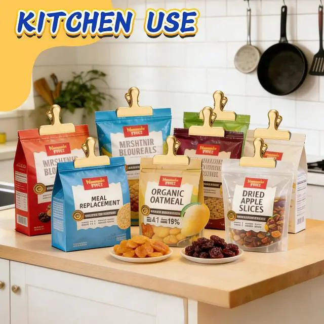Alt view image 6 of 7 - VNDUEEY 12 Pack Chip Clips, Stainless Steel Bag Clips for Food - Keep Snacks Fresh, Strong Grip Chip Clip Bag Clip, Perfect for Kitchen and Office Supplies -3 Inches, Gold