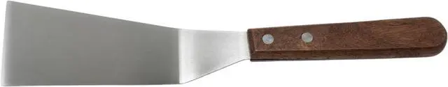 Main image of Winco Blade Grill Spatula, 5.5-Inch by 2.5-Inch,Stainless Steel, Brown,Medium | Dishwasher safe, Wooden handle, Restaurant service, Great for Griddles, Burgers, Eggs and Kitchen Prep