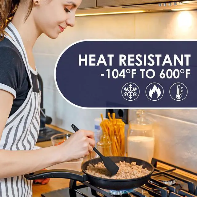 Alt view image 3 of 6 - Heat Resistant 600 Silicone Spatula, BPA Free Mixing Spatulas set Dishwasher Safe for Nonstick Cookware, Black