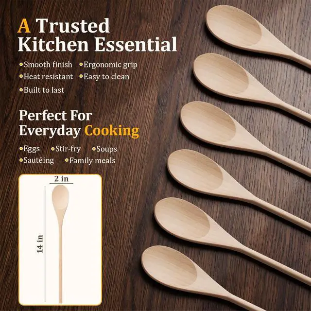 Alt view image 2 of 7 - Wooden Spoons for Cooking, MORGLES 5PCS 14-Inch Long Mixing Spoons | Handle Wooden Kit for Stirring, Mixing & Serving, Non-Scratch for Deep Pots Plus & DIY Crafts
