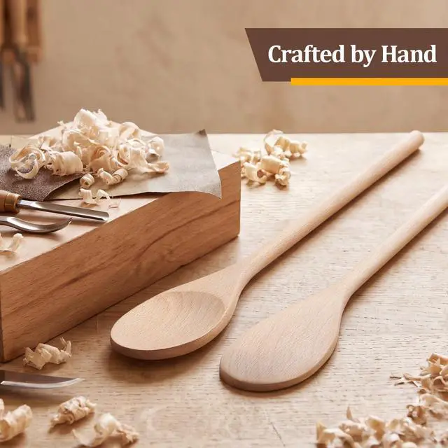 Alt view image 3 of 7 - Wooden Spoons for Cooking, MORGLES 5PCS 14-Inch Long Mixing Spoons | Handle Wooden Kit for Stirring, Mixing & Serving, Non-Scratch for Deep Pots Plus & DIY Crafts
