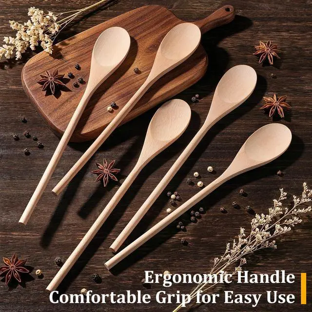 Alt view image 5 of 7 - Wooden Spoons for Cooking, MORGLES 5PCS 14-Inch Long Mixing Spoons | Handle Wooden Kit for Stirring, Mixing & Serving, Non-Scratch for Deep Pots Plus & DIY Crafts