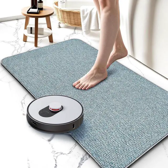 Main image of Upgraded Bath Mat 19x30Inch, Thin Bath Mats Rugs with Rubber Backing Non-Slip, Absorbent,Quick Dry Machine Washable, Home Decor Accessories Cozy Cloth Bathroom Rugs fit Under Door/Sink/Tub/Shower-Blue