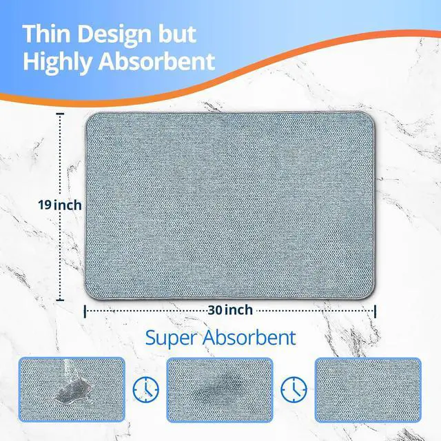 Alt view image 2 of 7 - Upgraded Bath Mat 19x30Inch, Thin Bath Mats Rugs with Rubber Backing Non-Slip, Absorbent,Quick Dry Machine Washable, Home Decor Accessories Cozy Cloth Bathroom Rugs fit Under Door/Sink/Tub/Shower-Blue