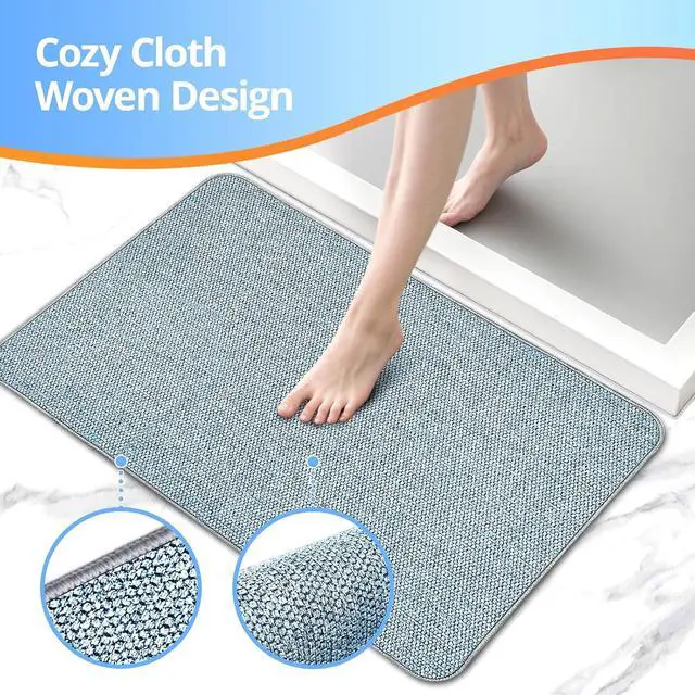 Alt view image 3 of 7 - Upgraded Bath Mat 19x30Inch, Thin Bath Mats Rugs with Rubber Backing Non-Slip, Absorbent,Quick Dry Machine Washable, Home Decor Accessories Cozy Cloth Bathroom Rugs fit Under Door/Sink/Tub/Shower-Blue