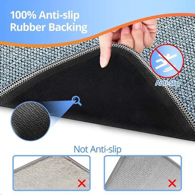 Alt view image 4 of 7 - Upgraded Bath Mat 19x30Inch, Thin Bath Mats Rugs with Rubber Backing Non-Slip, Absorbent,Quick Dry Machine Washable, Home Decor Accessories Cozy Cloth Bathroom Rugs fit Under Door/Sink/Tub/Shower-Blue