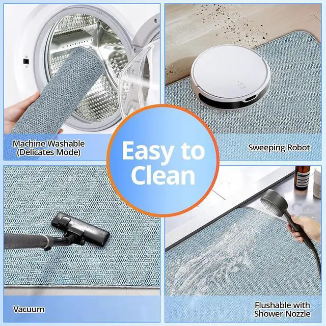 Alt view image 5 of 7 - Upgraded Bath Mat 19x30Inch, Thin Bath Mats Rugs with Rubber Backing Non-Slip, Absorbent,Quick Dry Machine Washable, Home Decor Accessories Cozy Cloth Bathroom Rugs fit Under Door/Sink/Tub/Shower-Blue