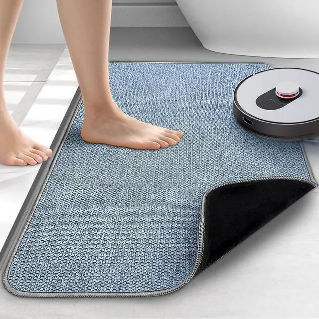 Alt view image 7 of 7 - Upgraded Bath Mat 19x30Inch, Thin Bath Mats Rugs with Rubber Backing Non-Slip, Absorbent,Quick Dry Machine Washable, Home Decor Accessories Cozy Cloth Bathroom Rugs fit Under Door/Sink/Tub/Shower-Blue