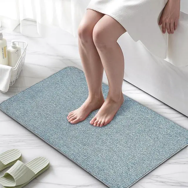 Alt view image 6 of 7 - Upgraded Bath Mat 19x30Inch, Thin Bath Mats Rugs with Rubber Backing Non-Slip, Absorbent,Quick Dry Machine Washable, Home Decor Accessories Cozy Cloth Bathroom Rugs fit Under Door/Sink/Tub/Shower-Blue