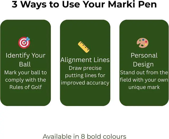 Alt view image 7 of 7 - Marki Permanent Golf Ball Marker Pen Fine Tip, Wear & Water Resistant Ink | Designed for Golf | Available in 8 Bold Colours | Single Pen