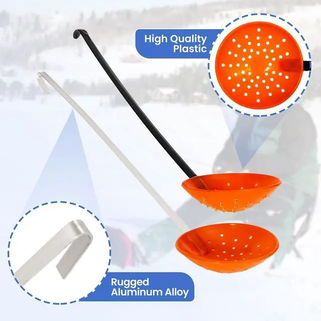 Alt view image 5 of 7 - Yiju Ice Fishing Scoop Scoop Skimmer Ice Slush Scoop with Aluminum Handle Winter Outdoor Fishing Shovel Ice Tools