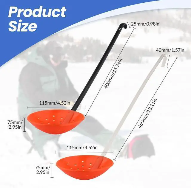 Alt view image 4 of 7 - Yiju Ice Fishing Scoop Scoop Skimmer Ice Slush Scoop with Aluminum Handle Winter Outdoor Fishing Shovel Ice Tools