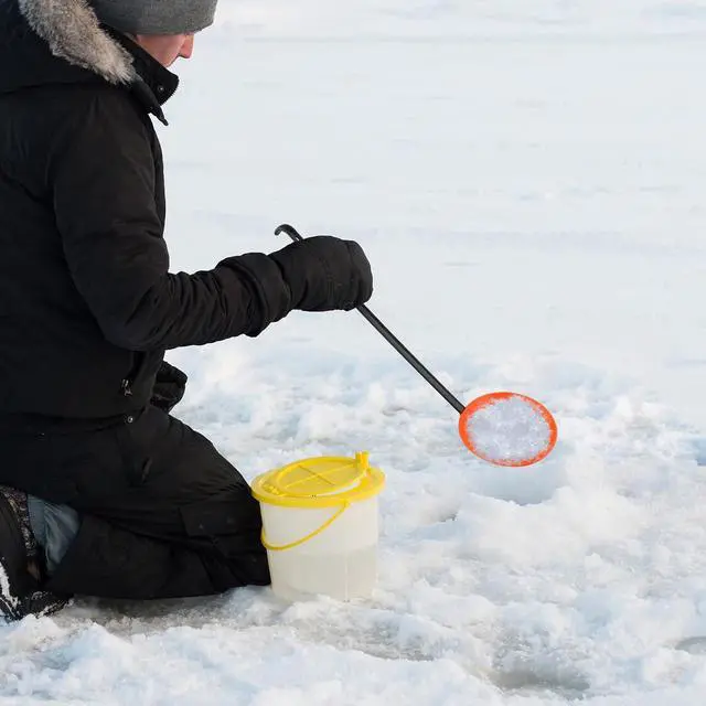 Alt view image 6 of 7 - Yiju Ice Fishing Scoop Scoop Skimmer Ice Slush Scoop with Aluminum Handle Winter Outdoor Fishing Shovel Ice Tools