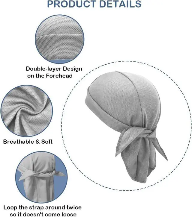 Alt view image 4 of 7 - Sweat Wicking Do Rags Skull Caps, Cooling Hip Hop Hat, Beanie Durag Motorcycle Head Wrap Doo Rag Liner for Men Women