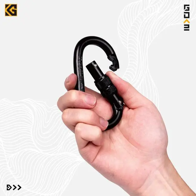 Alt view image 3 of 6 - Defender CE Certified 25kN Screwgate Locking Carabiner in Size 4.21 x 2.24 inch, Heavy-Duty Carabiners for Climbing, Rappelling, and Mountaineering, Carbon Steel, Midnight Black, 1 Pack