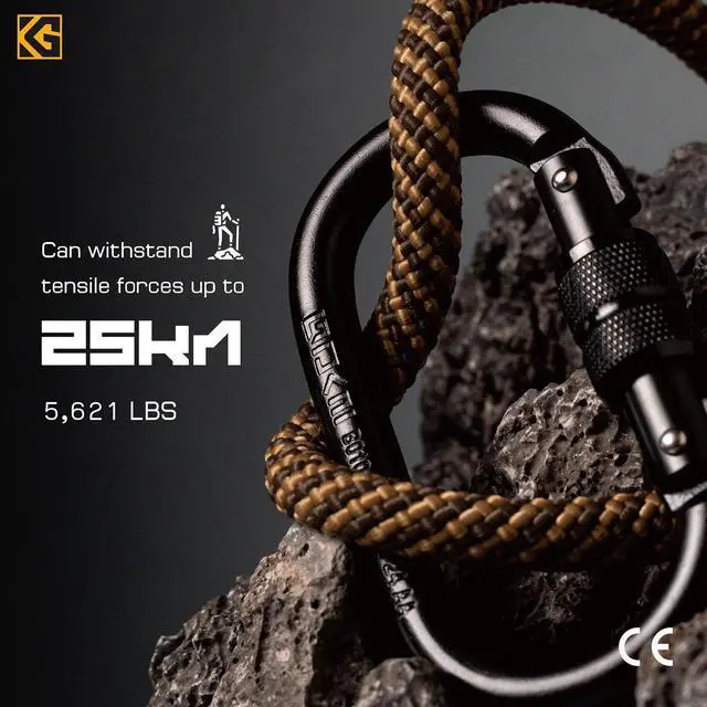 Alt view image 5 of 6 - Defender CE Certified 25kN Screwgate Locking Carabiner in Size 4.21 x 2.24 inch, Heavy-Duty Carabiners for Climbing, Rappelling, and Mountaineering, Carbon Steel, Midnight Black, 1 Pack