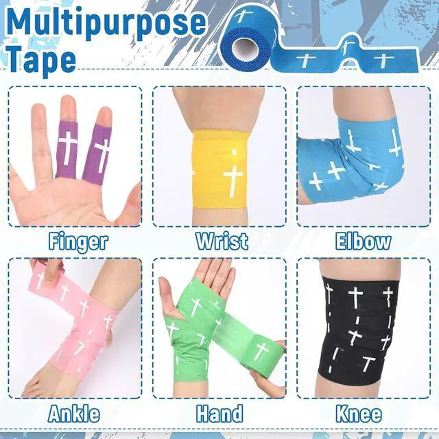 Alt view image 3 of 7 - Geiserailie 6 Pcs Cross Tape Christian Sports Athletic Tape Religious Wrist Wrap for Soccer Football Baseball Boxing Hockey Gift for Monther's Day Nurses Week Christian Church
