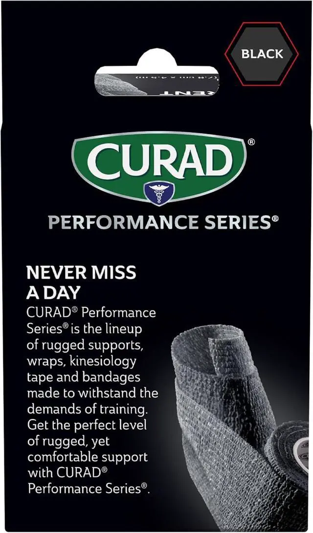 Alt view image 2 of 7 - CURAD Performance Series Self-Adherent Athletic Wrap, Black, 3 inches x 5 yards, Compression Support for Sports Injuries, Joint Stability, and Muscle Recovery