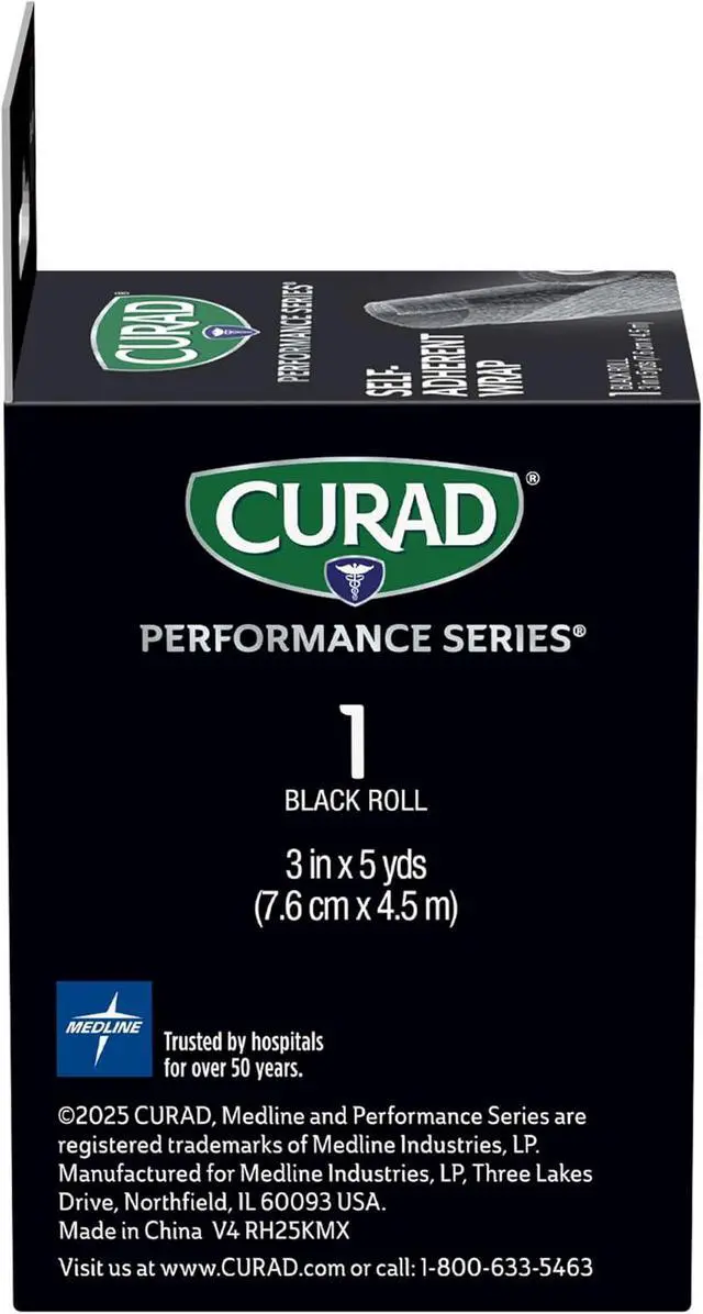Alt view image 4 of 7 - CURAD Performance Series Self-Adherent Athletic Wrap, Black, 3 inches x 5 yards, Compression Support for Sports Injuries, Joint Stability, and Muscle Recovery