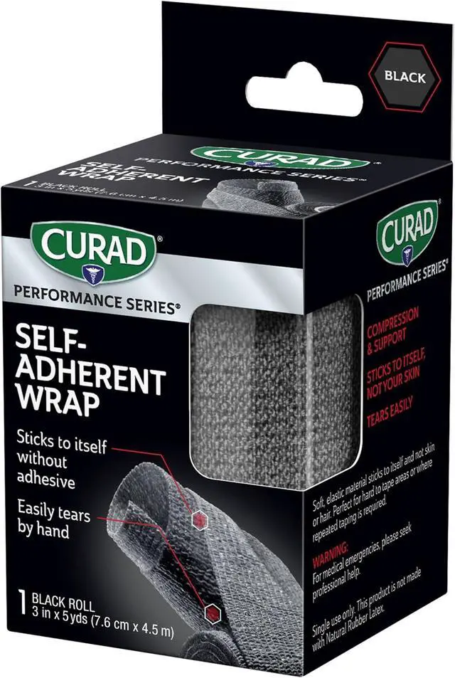 Alt view image 6 of 7 - CURAD Performance Series Self-Adherent Athletic Wrap, Black, 3 inches x 5 yards, Compression Support for Sports Injuries, Joint Stability, and Muscle Recovery
