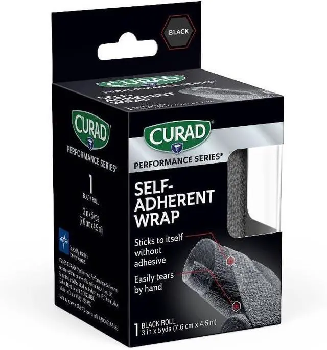 Alt view image 7 of 7 - CURAD Performance Series Self-Adherent Athletic Wrap, Black, 3 inches x 5 yards, Compression Support for Sports Injuries, Joint Stability, and Muscle Recovery