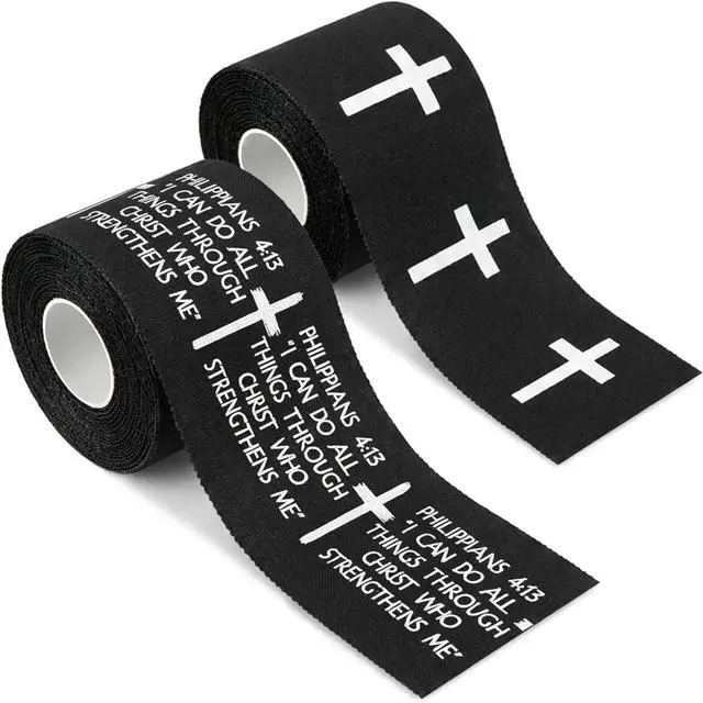 Main image of 2pcs Cross Christian Sports Tape,2" X 23ft Cotton Wristbands | Cross or Bible Verse Designs, Adhesive Wrist Tape for Football, Soccer and Basketball, Christmas and Easter Gifts