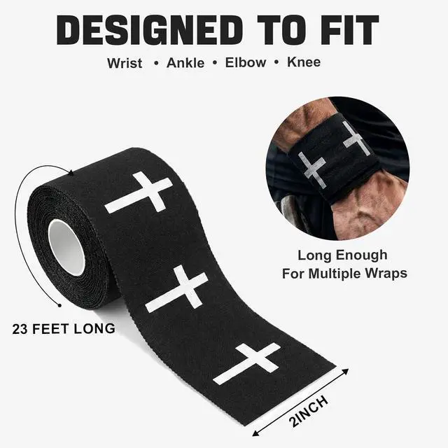 Alt view image 4 of 6 - 2pcs Cross Christian Sports Tape,2" X 23ft Cotton Wristbands | Cross or Bible Verse Designs, Adhesive Wrist Tape for Football, Soccer and Basketball, Christmas and Easter Gifts