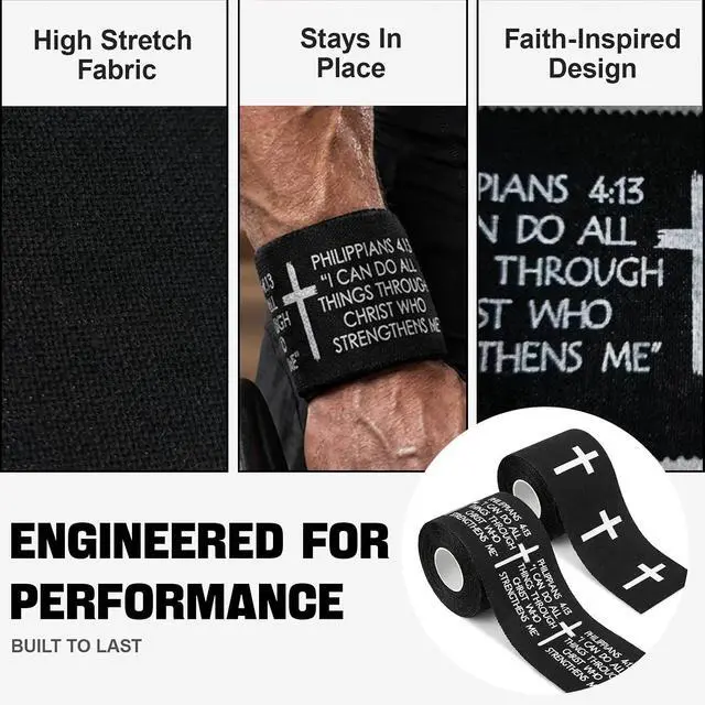 Alt view image 5 of 6 - 2pcs Cross Christian Sports Tape,2" X 23ft Cotton Wristbands | Cross or Bible Verse Designs, Adhesive Wrist Tape for Football, Soccer and Basketball, Christmas and Easter Gifts