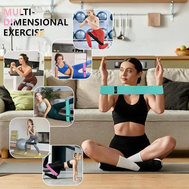 Alt view image 2 of 7 - Resistance Bands for Working Out, 4 Levels Exercise Bands for Women & Men, Elastic Workout Band for Physical Therapy, Fabric Booty Band for Gym, Yoga, Pilates, Leg Training
