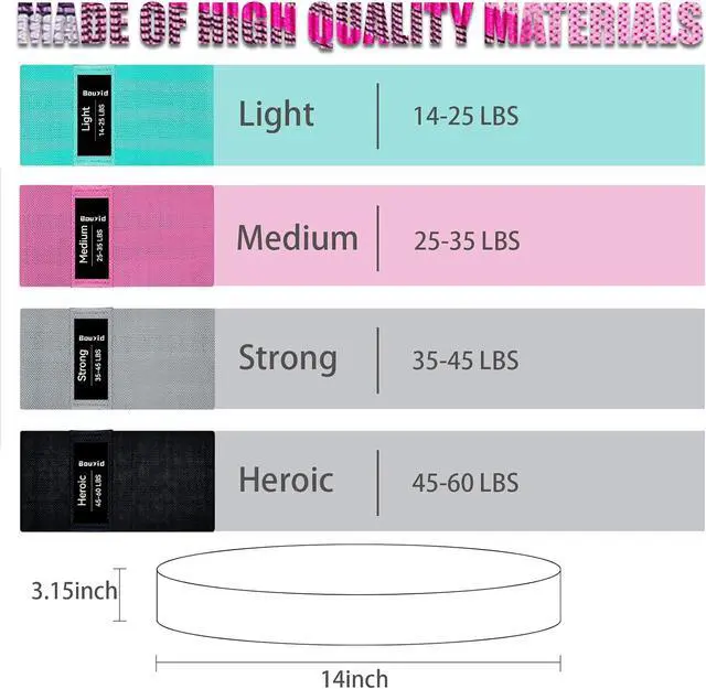 Alt view image 4 of 7 - Resistance Bands for Working Out, 4 Levels Exercise Bands for Women & Men, Elastic Workout Band for Physical Therapy, Fabric Booty Band for Gym, Yoga, Pilates, Leg Training