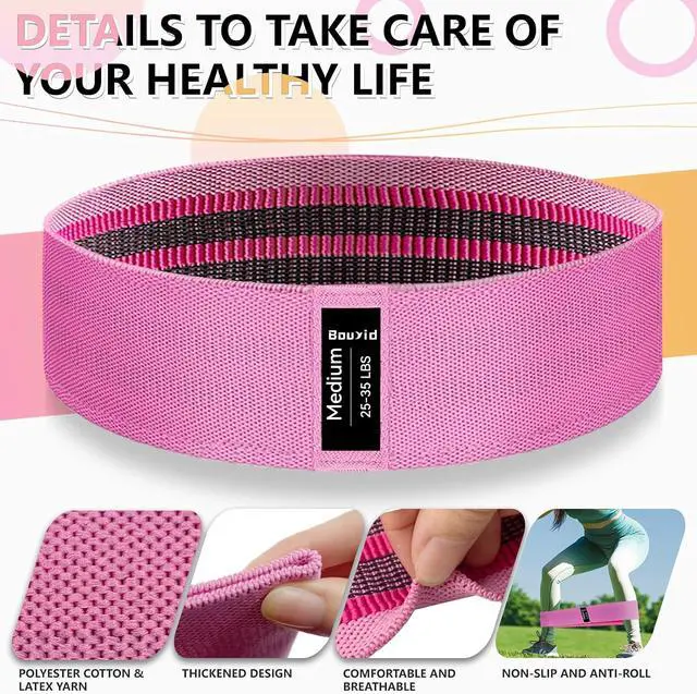 Alt view image 6 of 7 - Resistance Bands for Working Out, 4 Levels Exercise Bands for Women & Men, Elastic Workout Band for Physical Therapy, Fabric Booty Band for Gym, Yoga, Pilates, Leg Training