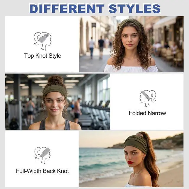 Alt view image 4 of 7 - 6 Pack Wide head bands for women's hair, Sports Stretchy Sweat hair bands | Soft Knotted Boho Headbands for Women Non Slip Stretchy Sweat-Wicking Hair Bands for Yoga, Running, Workouts & Daily Use