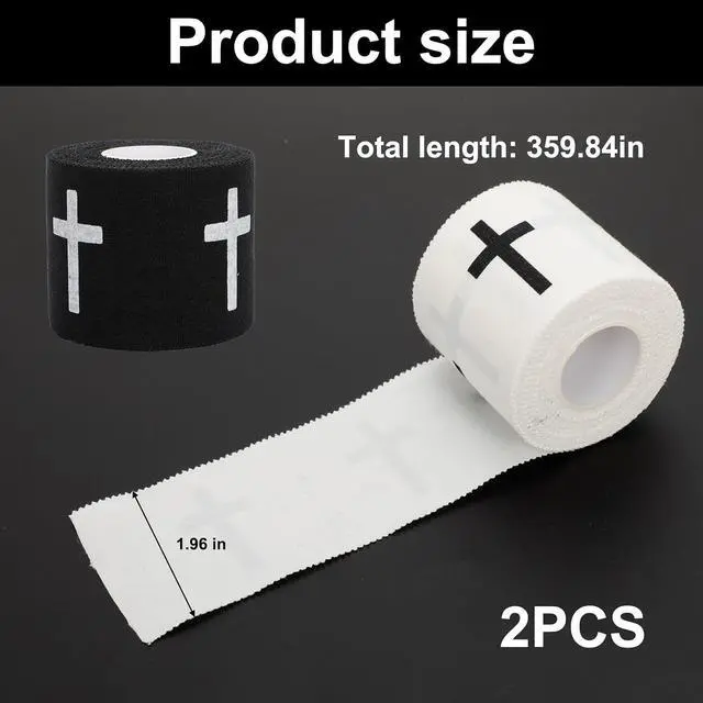 Alt view image 2 of 6 - 2 Pcs Athletic Tape 2in x 23ft, Cross Wrist Sports Tape Zinc Oxide | Christian athletic tape with cross design, zinc oxide cotton wrap for wrist support, sports protection and training.