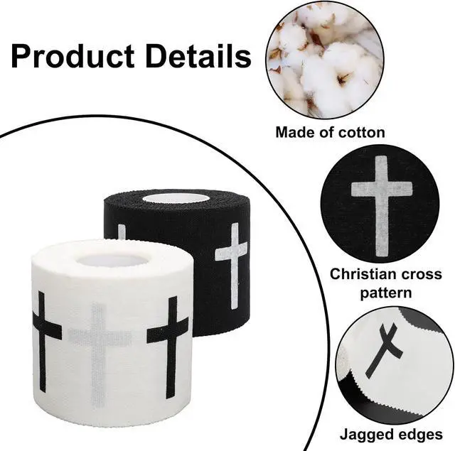 Alt view image 3 of 6 - 2 Pcs Athletic Tape 2in x 23ft, Cross Wrist Sports Tape Zinc Oxide | Christian athletic tape with cross design, zinc oxide cotton wrap for wrist support, sports protection and training.