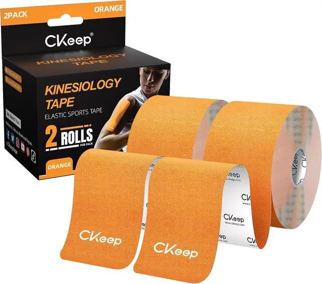 Main image of CKeep Kinesiology Tape, Uncut Premium Elastic Athletic Tape 2 Rolls, Orange | Original Cotton Latex Free Kinetic Tape, Breathable & Waterproof Sports Tape for Muscle and Joint Support, 2inch x 16ft