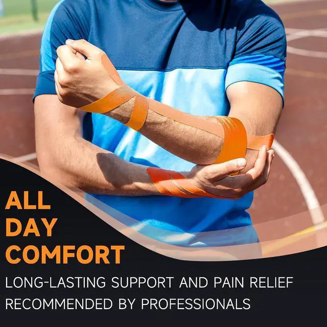 Alt view image 5 of 6 - CKeep Kinesiology Tape, Uncut Premium Elastic Athletic Tape 2 Rolls, Orange | Original Cotton Latex Free Kinetic Tape, Breathable & Waterproof Sports Tape for Muscle and Joint Support, 2inch x 16ft