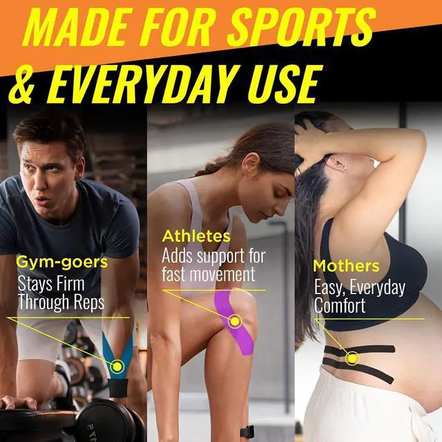 Alt view image 7 of 7 - Adamson Kinesiology Tape Sports & Athletic Tape 2 in x 16 ft Elastic, Latex-Free, Water-Resistant Muscle Support Tape 3 Rolls (Black, Blue, Pink) for Training & Recovery