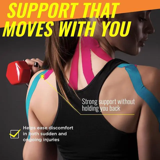 Alt view image 2 of 7 - Adamson Kinesiology Tape Sports & Athletic Tape 2 in x 16 ft Elastic, Latex-Free, Water-Resistant Muscle Support Tape 3 Rolls (Black, Blue, Pink) for Training & Recovery