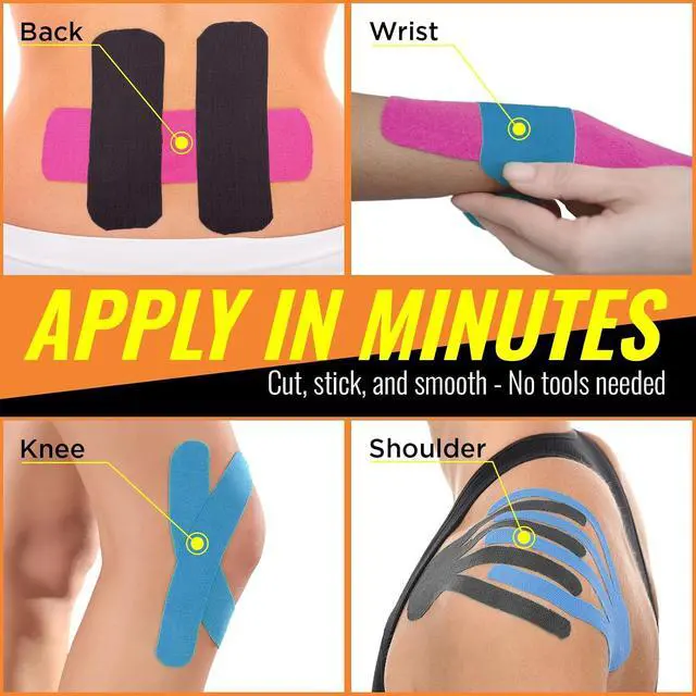 Alt view image 6 of 7 - Adamson Kinesiology Tape Sports & Athletic Tape 2 in x 16 ft Elastic, Latex-Free, Water-Resistant Muscle Support Tape 3 Rolls (Black, Blue, Pink) for Training & Recovery