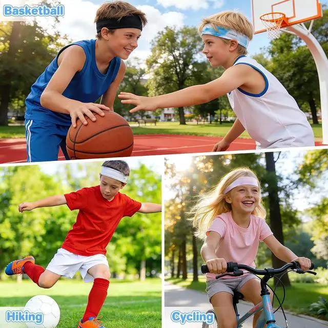Alt view image 5 of 7 - Kids Sports Headbands for Girls Boys Quick Dry Elastic Sweat Bands | Sweat Wicking Sweatbands Lightweight Athletic Headbands for Basketball Running Soccer Cycling Basketball Tennis Sport