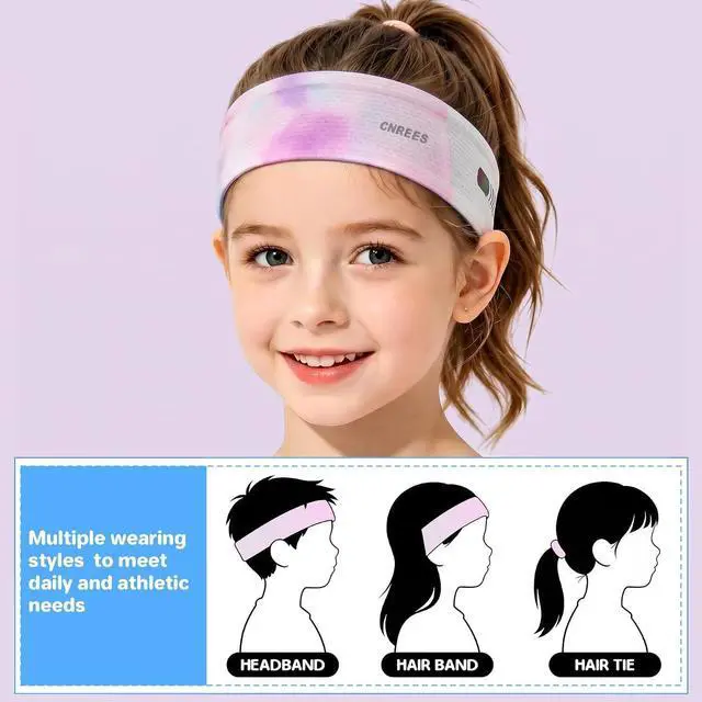 Alt view image 3 of 7 - Kids Sports Headbands for Girls Boys Quick Dry Elastic Sweat Bands | Sweat Wicking Sweatbands Lightweight Athletic Headbands for Basketball Running Soccer Cycling Basketball Tennis Sport