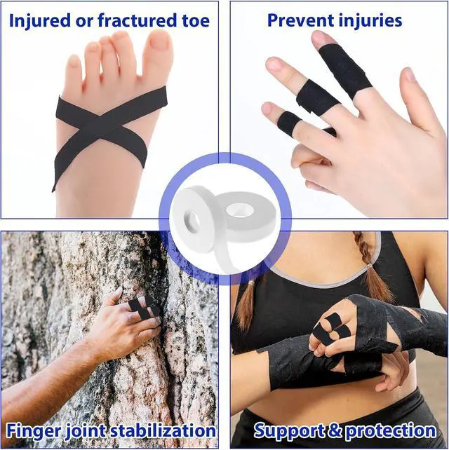Alt view image 4 of 6 - 2 Rolls Finger Tape, Extra Strong Adhesive 0.6-Inch x 32-feet Athletic Tape for Fingers, Hands, & Toes, Rock Climbing Tape, Skin-Friendly Sports Tape for Outdoor Sports Climbing Football (Black)