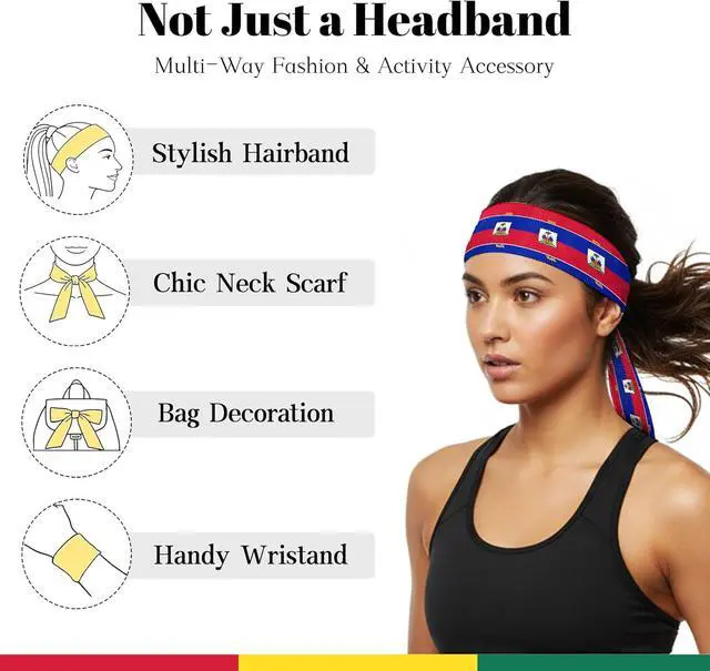 Alt view image 4 of 6 - Tie Headbands for Men Women,Pattern Gymwrap,Gym Workout Adjustable Non-Slip Sweatbands for Running,40 X 2.4In
