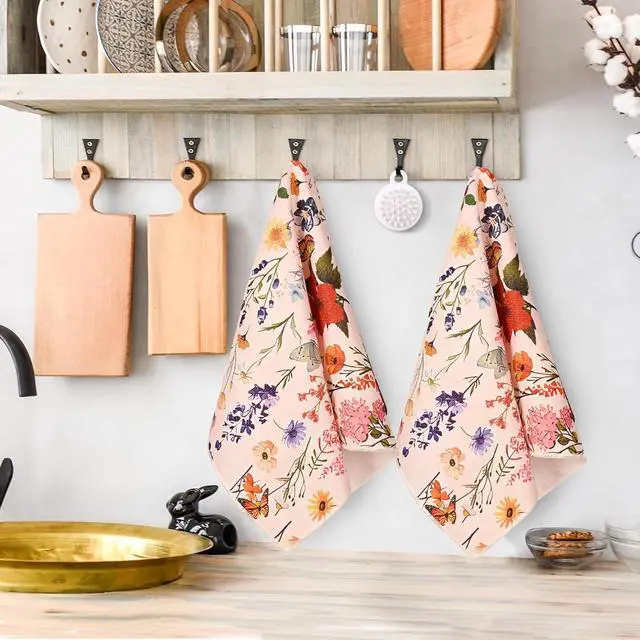 Alt view image 3 of 7 - Spring Floral Kitchen Towels Set of 2 16x24 Inch Decorative Farmhouse Dish Towels with Hanging Loop, Vintage Watercolor Flower Tea Towels for Kitchen, Bathroom & Baking