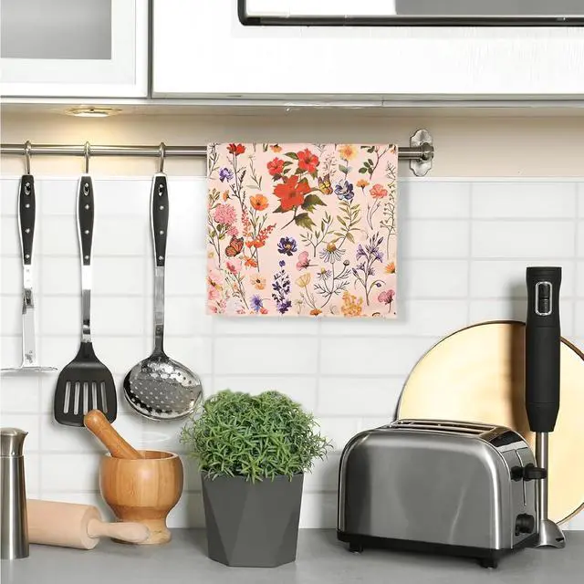 Alt view image 4 of 7 - Spring Floral Kitchen Towels Set of 2 16x24 Inch Decorative Farmhouse Dish Towels with Hanging Loop, Vintage Watercolor Flower Tea Towels for Kitchen, Bathroom & Baking