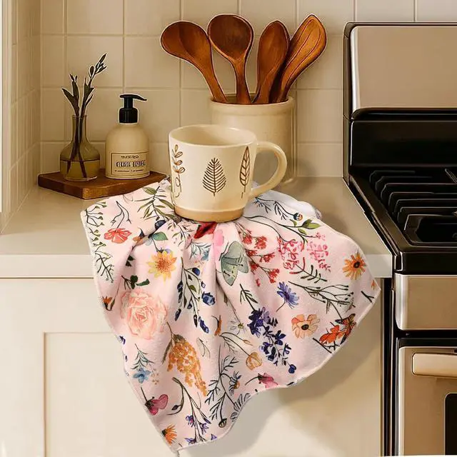 Alt view image 6 of 7 - Spring Floral Kitchen Towels Set of 2 16x24 Inch Decorative Farmhouse Dish Towels with Hanging Loop, Vintage Watercolor Flower Tea Towels for Kitchen, Bathroom & Baking