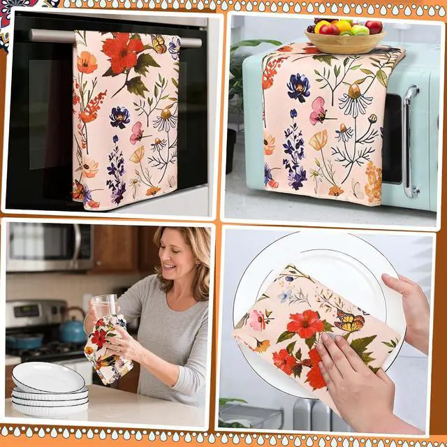 Alt view image 5 of 7 - Spring Floral Kitchen Towels Set of 2 16x24 Inch Decorative Farmhouse Dish Towels with Hanging Loop, Vintage Watercolor Flower Tea Towels for Kitchen, Bathroom & Baking